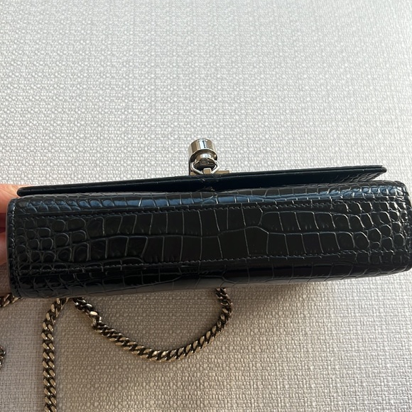 KATE SMALL CHAIN BAG WITH TASSEL IN EMBOSSED SHINY LEATHER - Picture 10 of 13